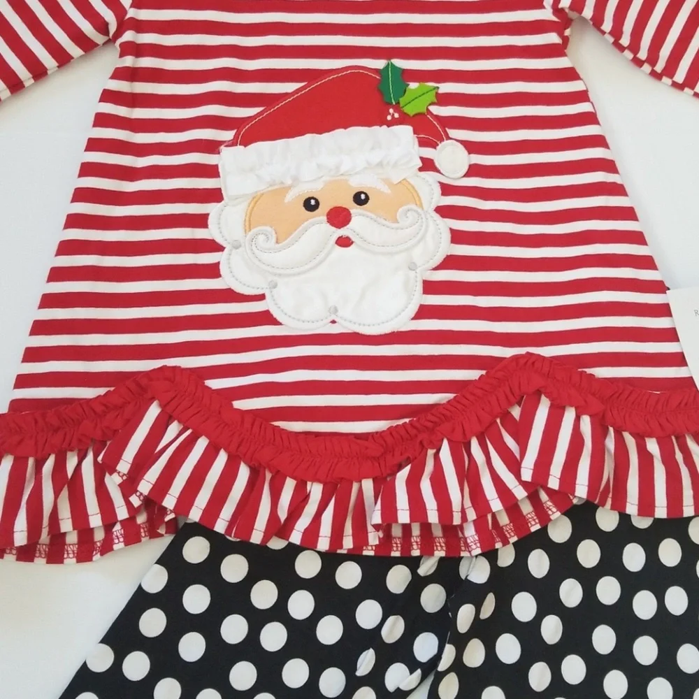 Rare Too Red Santa Stripes Polkadots Christmas Outfit Set Cotton Soft Breathable